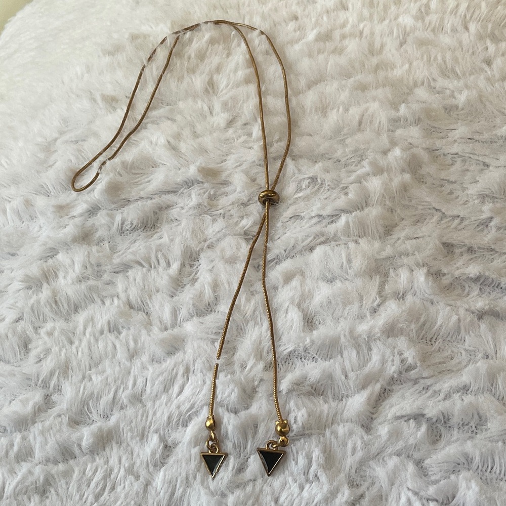 Adjustable Gold-Tone Lariat Necklace with Black Triangle Drops